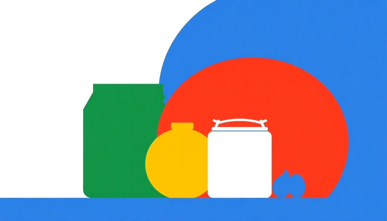 An abstract geometric illustration using bold shapes and primary colors to conceptually represent the World Bank's projections for a significant increase in global waste generation over the next three decades.