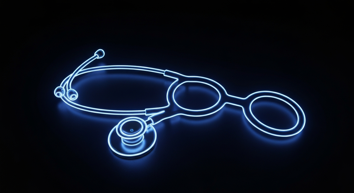A vibrant, neon outline of a stethoscope against a dark background, conceptually representing the integration of technology and healthcare.