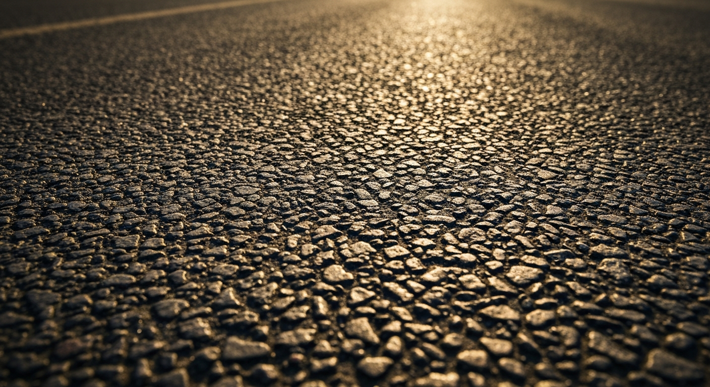 An extreme close-up of the textured surface of a road, conveying the raw materials and physical infrastructure that will be the focus of an upcoming construction project.