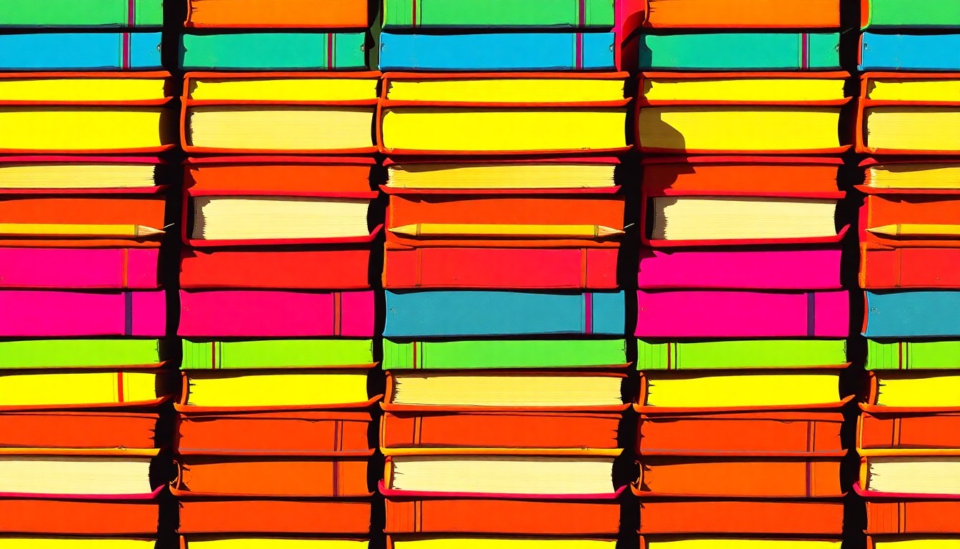 A vibrant, abstract grid of brightly colored textbooks and pencils, conceptually representing the shift in Texas' student assessment system toward more frequent and personalized data to support learning.