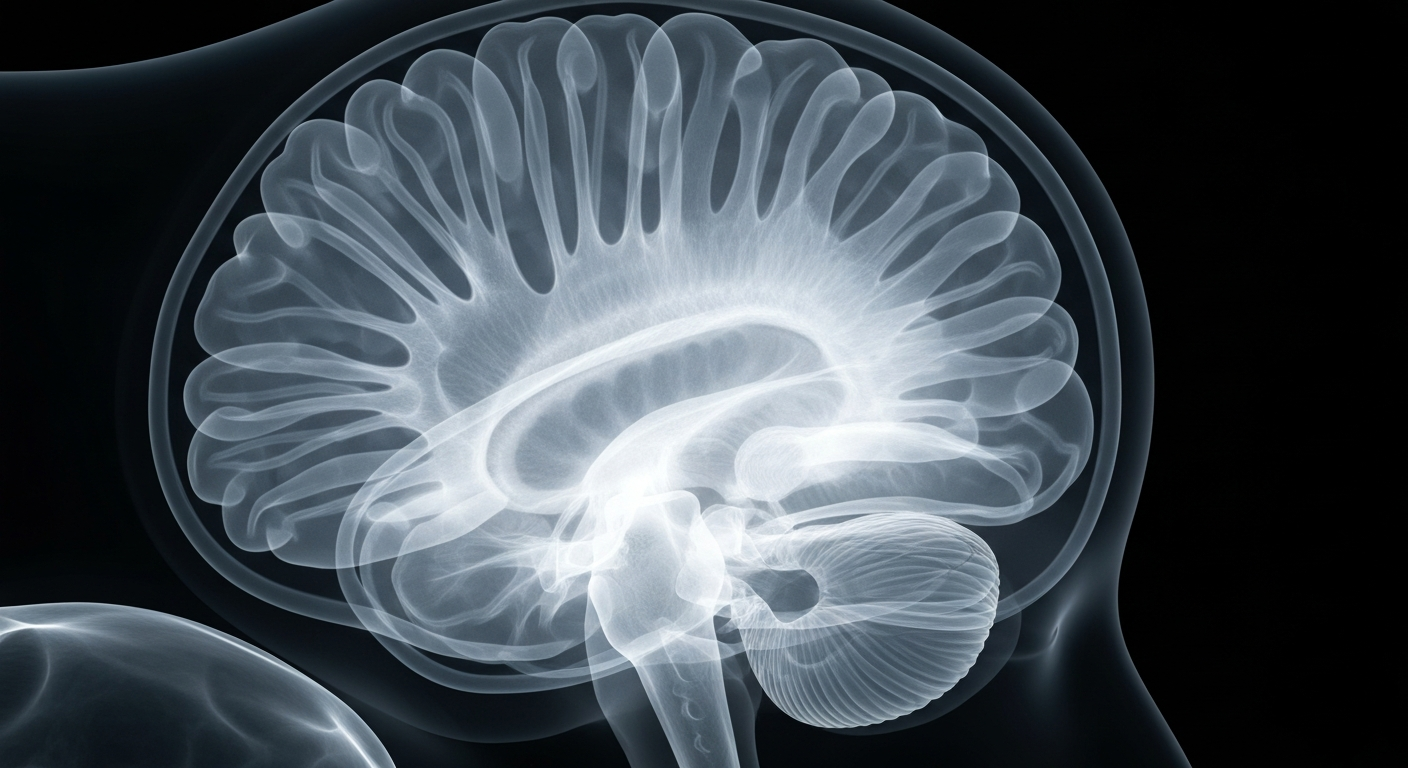 An extreme close-up X-ray photograph showing the intricate, ghostly structures of the human brain, conceptually representing the mental health focus of the article.