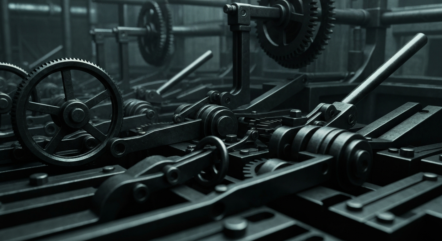 A highly detailed, black-and-white close-up image of complex financial machinery, representing the technological backbone of the CME Group's crypto futures offerings.