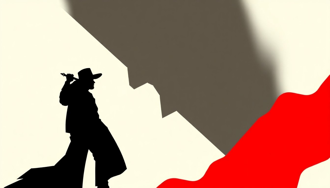 A bold, abstract illustration featuring stark, jagged geometric shapes and heavy black silhouettes in a high-contrast color palette, conceptually representing the collaboration and energy of Bailey Zimmerman's new music and tour.