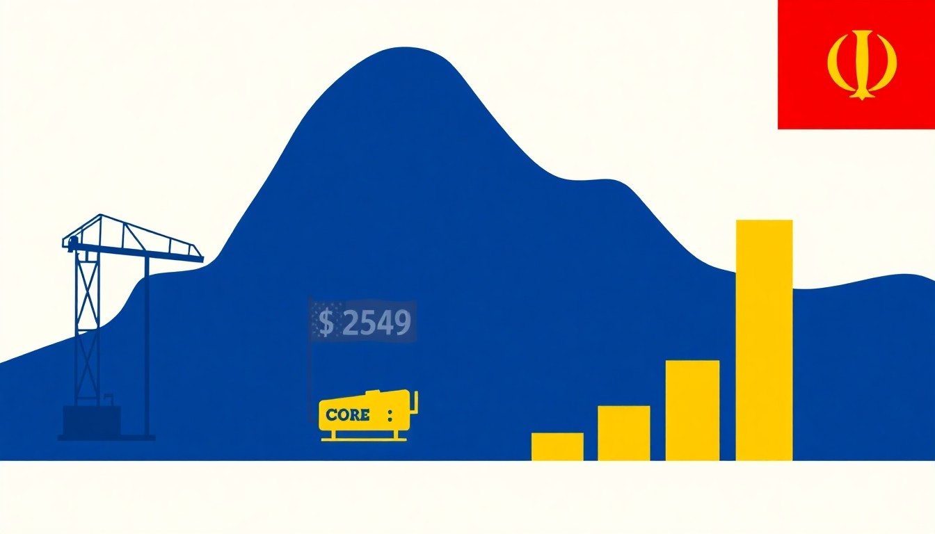 A geometric abstract illustration composed of overlapping triangles and circles in shades of red, blue, and yellow, conceptually representing the volatility and uncertainty in financial markets due to the US-Iran conflict.