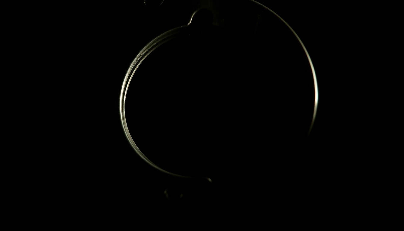 An extreme close-up photograph of a metal object, such as a handcuff or a piece of jail equipment, lit by a harsh, direct camera flash against a pitch-black background, conceptually representing the gritty, investigative nature of the Faggart case.