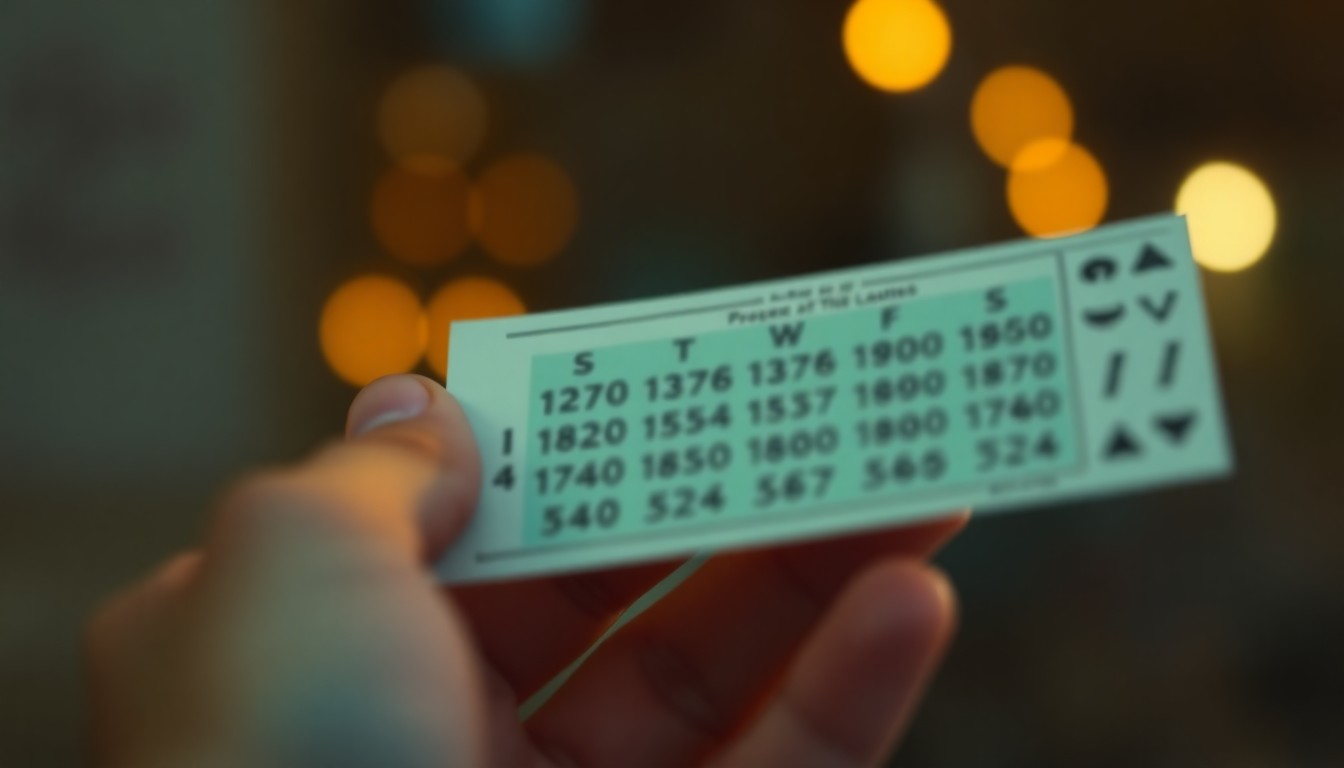 An abstract, impressionistic photograph of a hand holding a blurred lottery ticket, with the numbers and symbols dissolved into soft, warm pools of color and light.