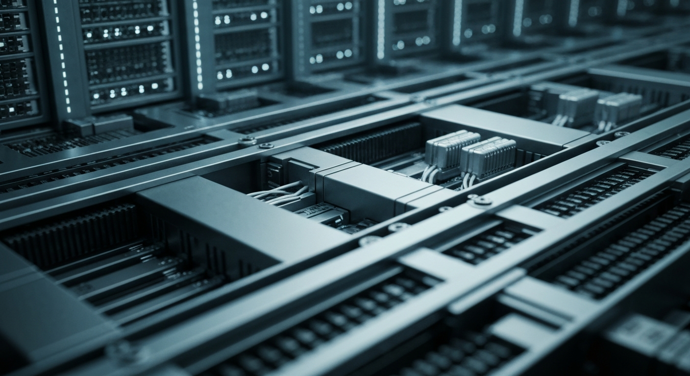 An extreme close-up of the inner workings of a bank's data servers and financial infrastructure, with a focus on the complex machinery and circuits that power the growth of streaming services like Netflix.