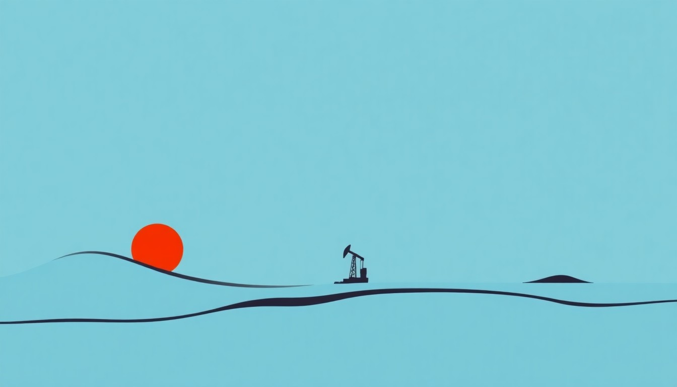 A minimalist illustration composed of intersecting triangles and circles in shades of blue, orange, and grey, conceptually representing the disruption to global economic systems caused by the Iran-US oil conflict.