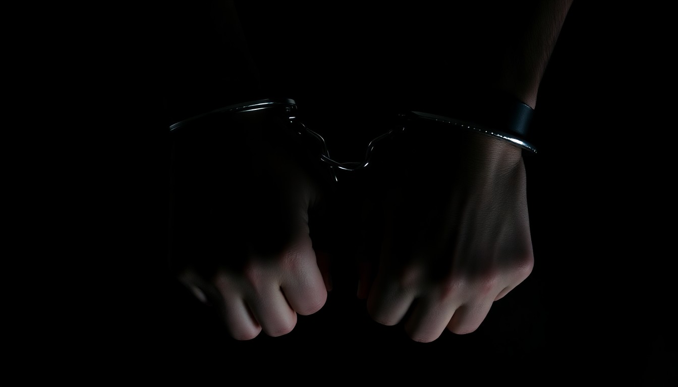 An extreme close-up photograph of handcuffed wrists against a dark background, highlighting the gritty reality of repeat offenders in the criminal justice system.