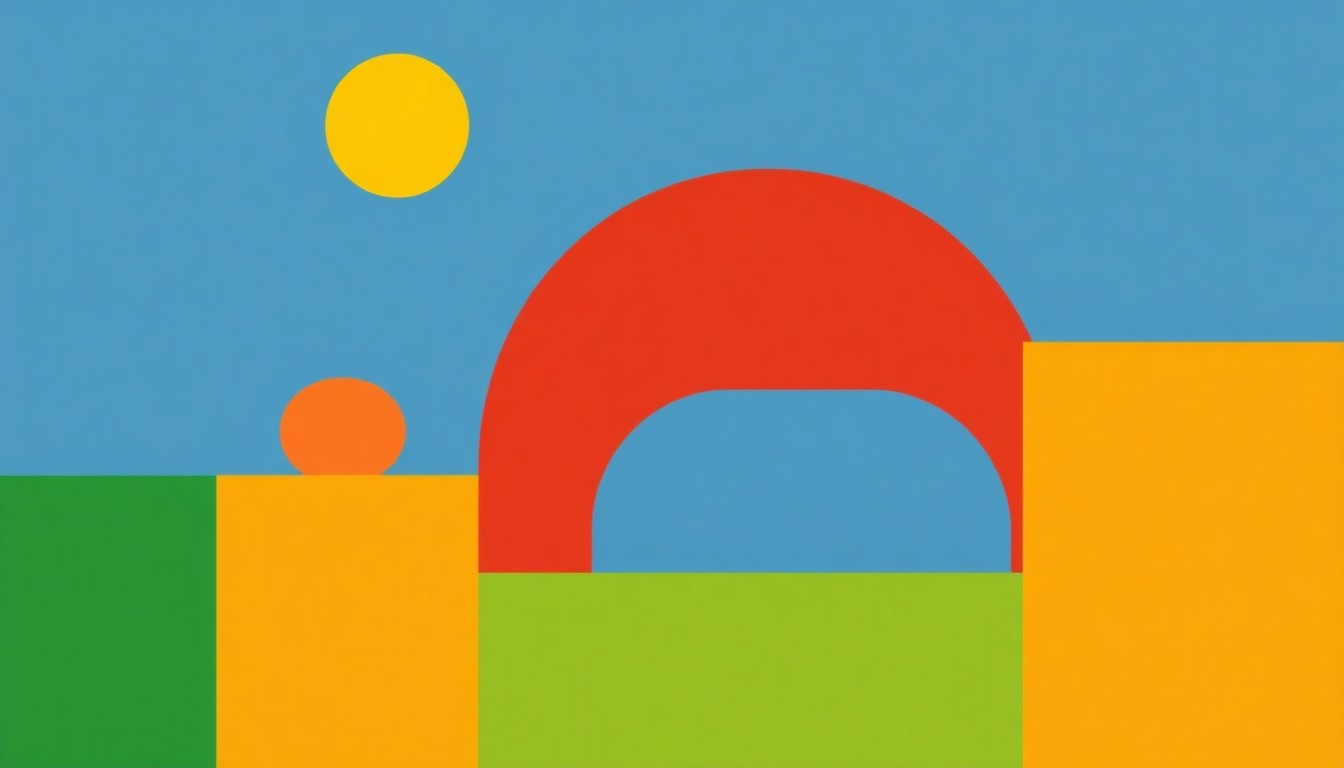 An abstract geometric composition in primary colors, representing the core concepts of financial literacy and its impact on individuals and communities.