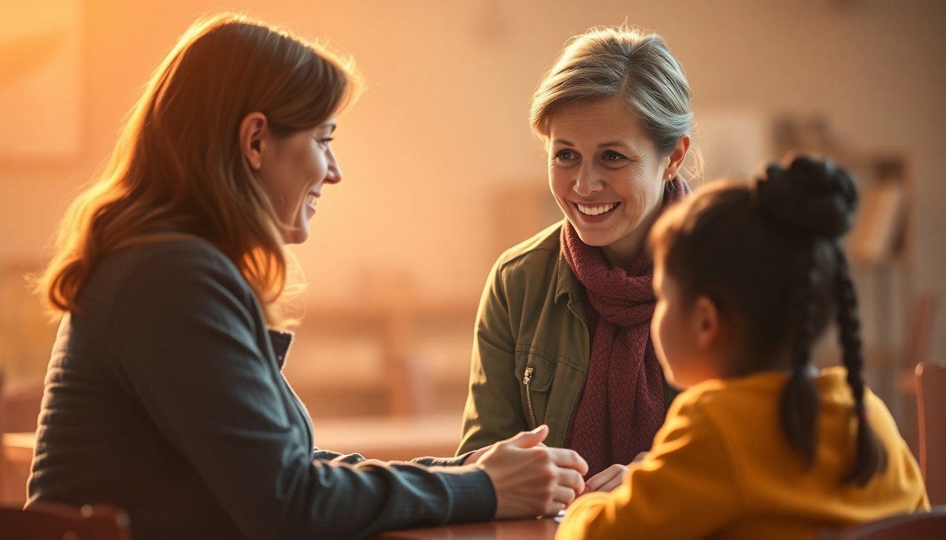 An abstract, impressionistic photograph in soft, blurred tones of orange, yellow, and blue, conveying the empathetic and nurturing spirit of a social worker's work.