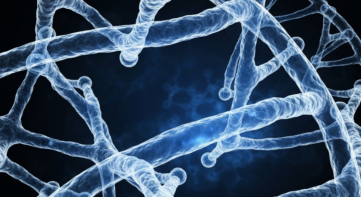 A ghostly, translucent X-ray image revealing the complex, branching structure of an RNA molecule, glowing with an otherworldly blue light against a dark backdrop, conceptually representing the potential of RNA-editing therapies.