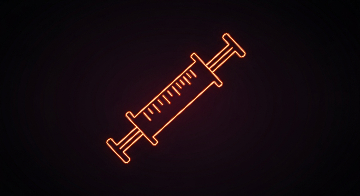 A minimalist neon outline of a medical syringe glowing against a dark background, conceptually representing the urgent need for equitable access to healthcare worldwide.