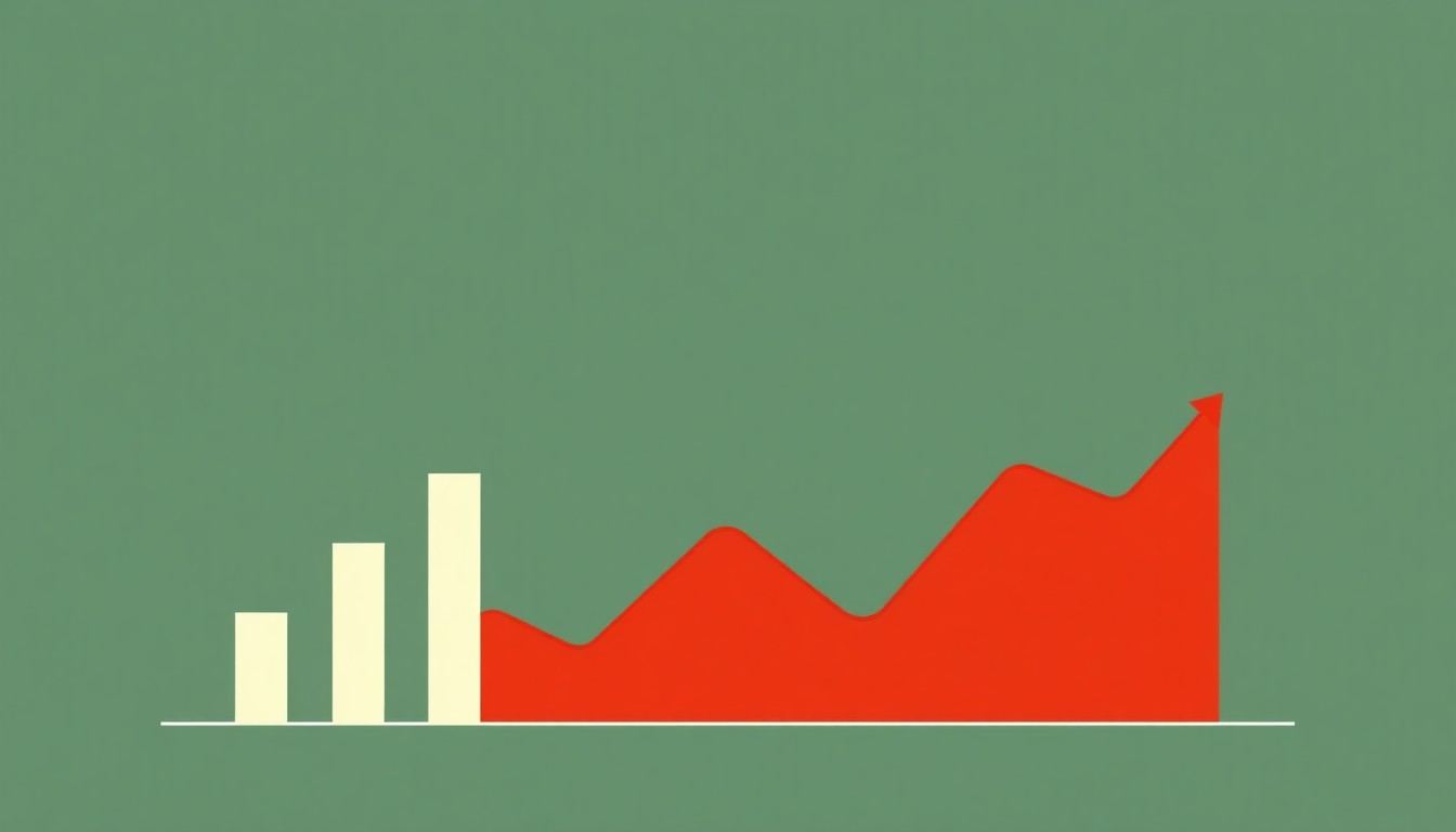A minimalist abstract illustration using bold geometric shapes and primary colors to represent economic concepts and trends in a clean, modern style.