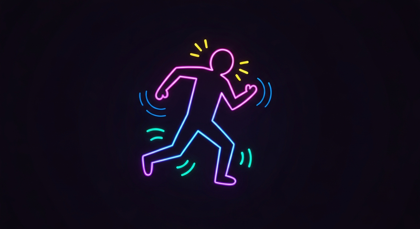 A minimalist illustration in the style of Keith Haring, depicting a glowing neon outline of a human figure in motion, representing the active energy and metabolic benefits of the Jelly Lean supplement.