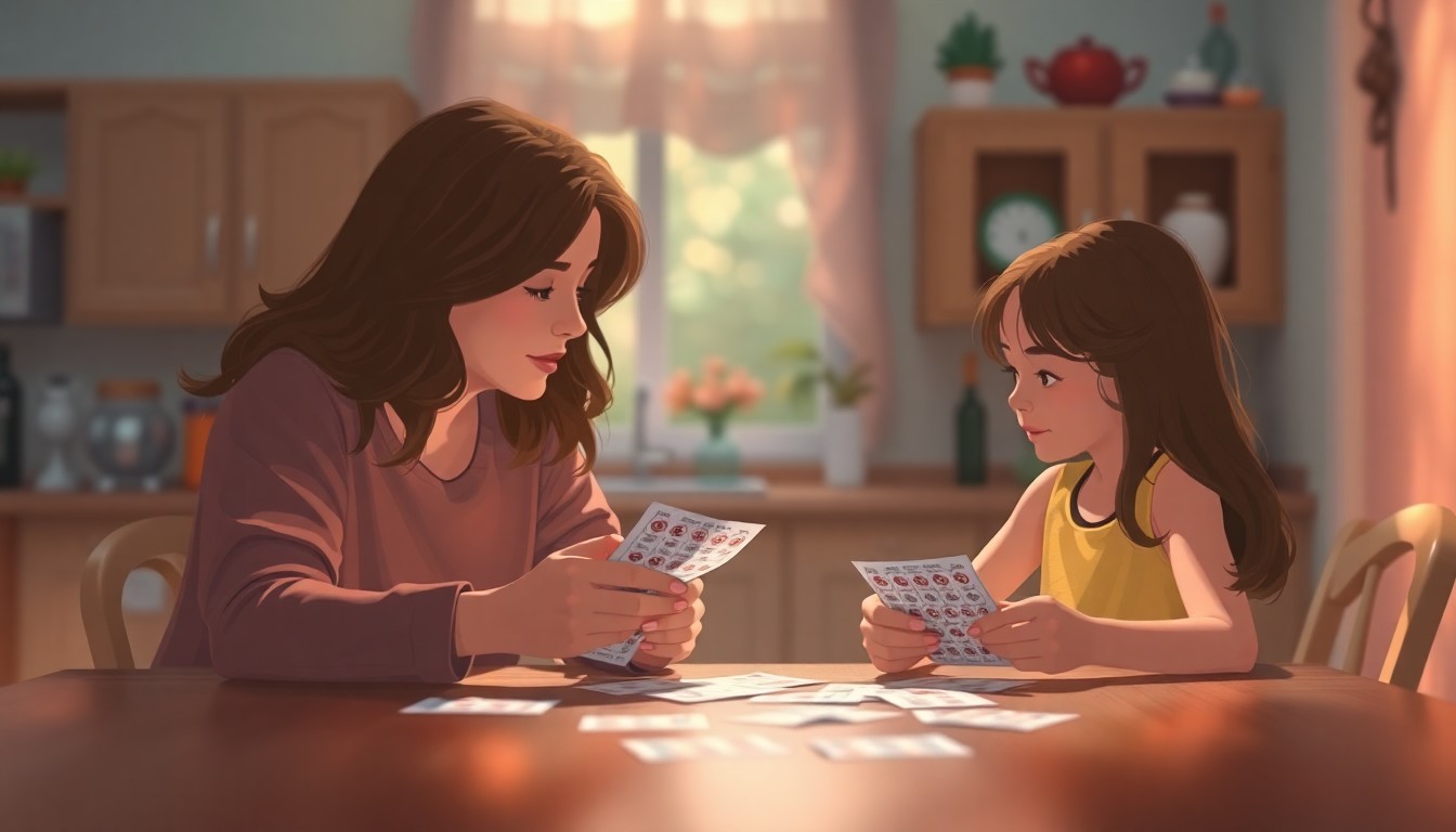 An extremely abstracted, out-of-focus photograph shot through condensation or rain-streaked glass, composed of a warm, blurred scene of two people sitting at a table, conceptually representing the close relationship and shared experience of a mother and daughter playing the lottery together.