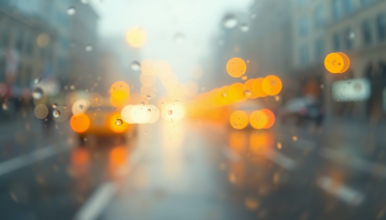 An abstract, impressionistic image of blurred, warm-toned lights and colors, evoking the hazy, pothole-filled roads of New York that this repair initiative seeks to address.