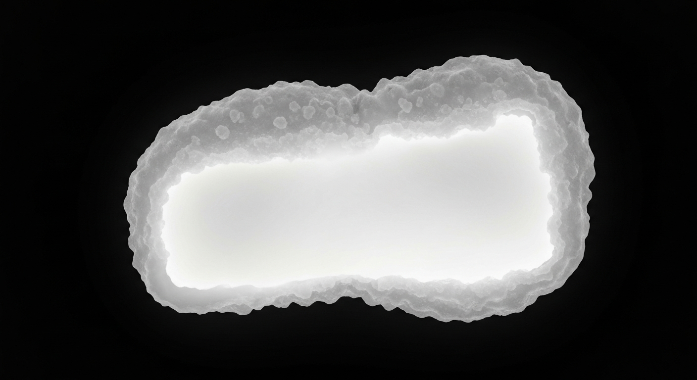 A translucent X-ray photograph showing the internal structure of a frozen chicken nugget, with its crispy exterior and juicy interior visible as a ghostly, glowing silhouette against a dark background.