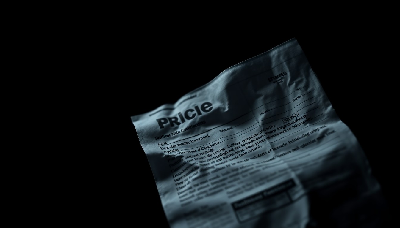 An extreme close-up of a crumpled police citation form, the text barely visible, lit by a harsh, direct flash against a dark background, conceptually illustrating the allegations of fabricated evidence in this case.