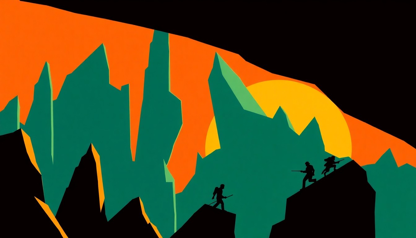 An abstract composition of bold, geometric shapes in shades of blue, green, and orange, conceptually representing the fantasy world and themes of the Sonny Gogo and Tobo book series.