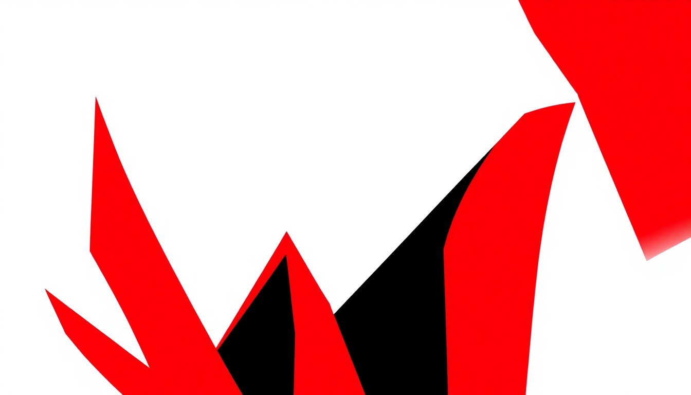 An abstract, minimalist illustration using bold, jagged red, white, and black shapes to conceptually represent an outdoor movie screening event.
