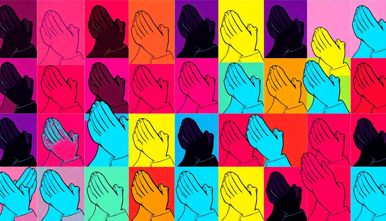 A bold, colorful silkscreen-style illustration featuring a repeated Christian symbol in a grid pattern, conceptually representing the book's themes of spiritual growth and transformation.