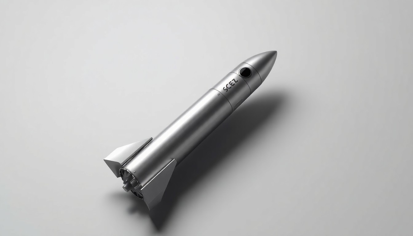 A high-end, photorealistic studio still-life photograph featuring a sleek, metallic rocket model with intricate details, floating on a clean, monochromatic seamless background. The dramatic studio lighting and deep shadows convey a sense of power, precision, and corporate strategy.