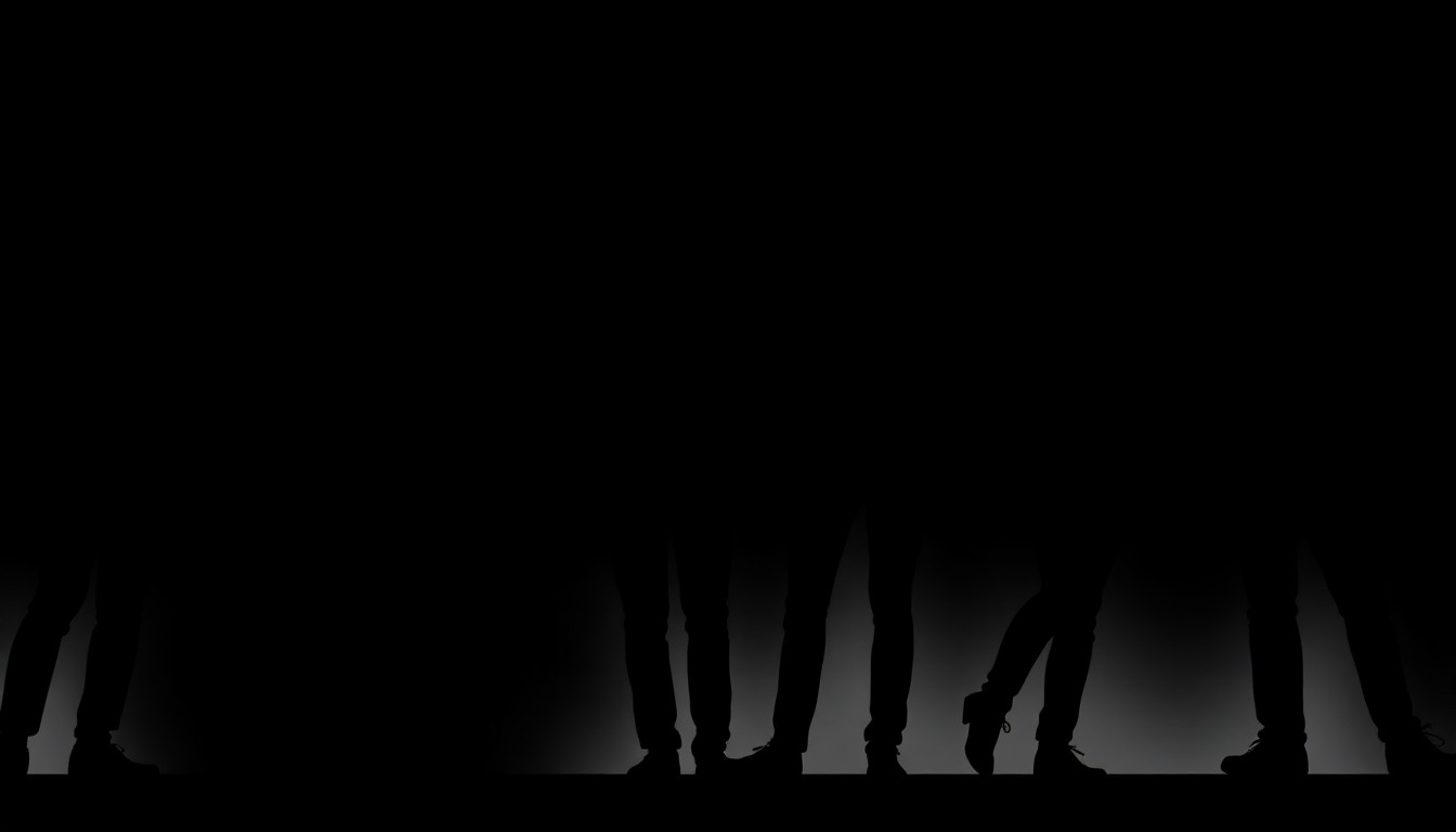 A minimalist, abstract illustration featuring jagged black silhouettes in various poses, representing the members of the indie band Midrift and conceptually evoking the sonic textures and emotional tones of their new album 'Silhouette'.