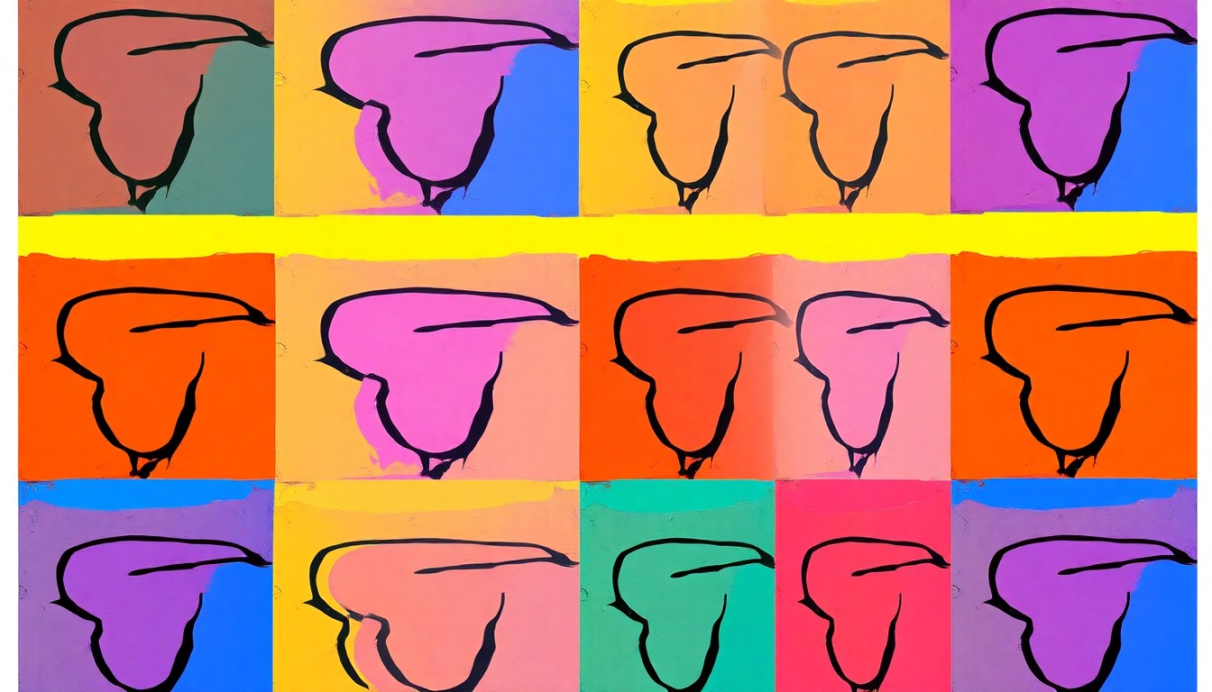 A high-contrast, silkscreen-style grid of a single, iconic abstract painting by Eliza McLamb, rendered in a bold, neon color palette that captures the energy and emotion of the artist's work.