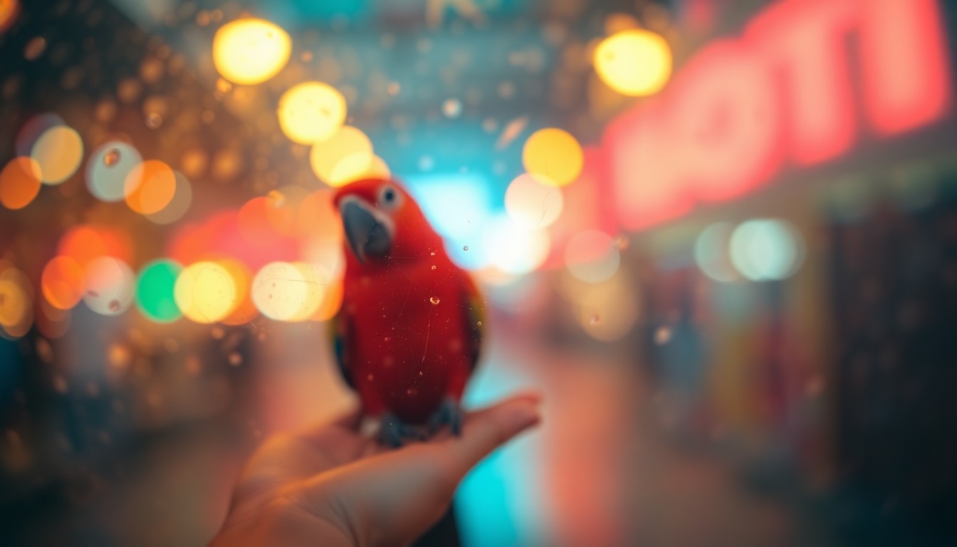 An extremely blurred, abstract photograph showing the soft, warm outlines of a person's hand holding a small bird, with the background a hazy wash of colors, conveying the emotional reunion of a lost pet with its owner.