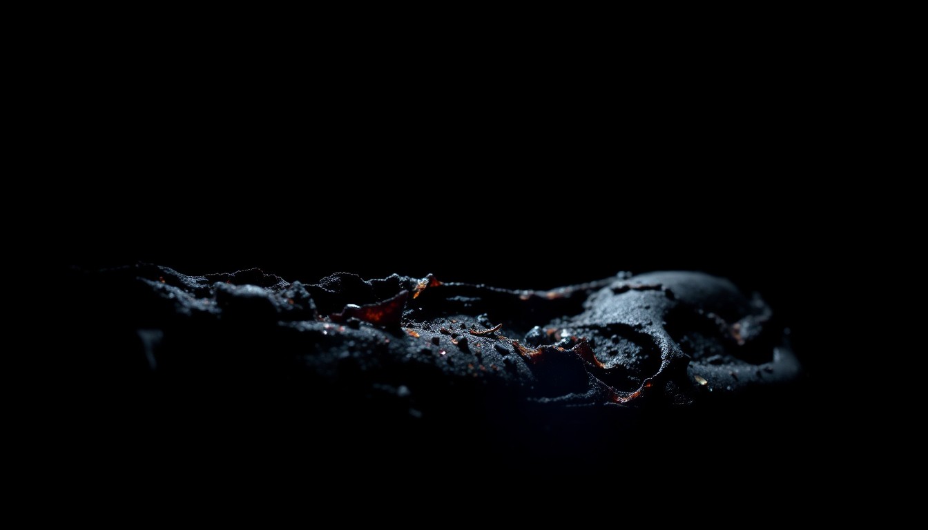 An extreme close-up of a melted and charred metal object from the semi-truck crash, lit by a harsh, direct camera flash against a pitch-black background, conveying the gritty, investigative nature of the incident.