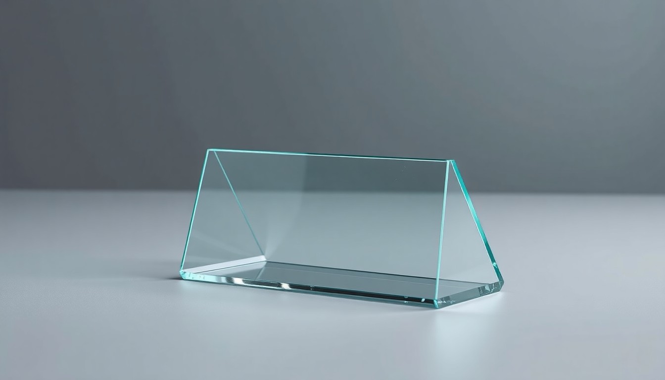 A high-end, photorealistic studio still-life photograph featuring a sleek, angular glass and metal desk accessory in a muted palette of grays and silvers, conceptually representing the sophisticated technology and data-driven operations of a quantitative hedge fund.
