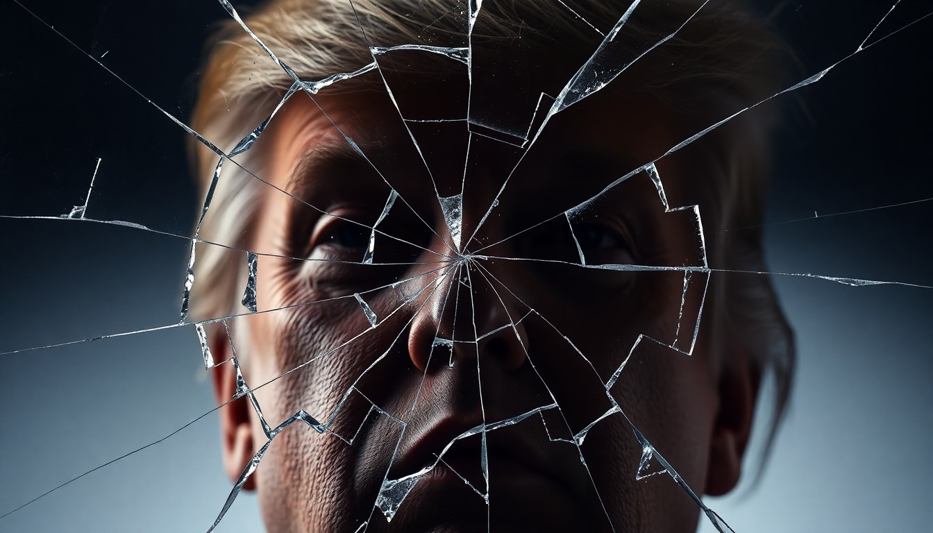 An abstract close-up photograph of shattered, glittering glass reflecting dramatic studio lighting, conveying a sense of fragility and deterioration.