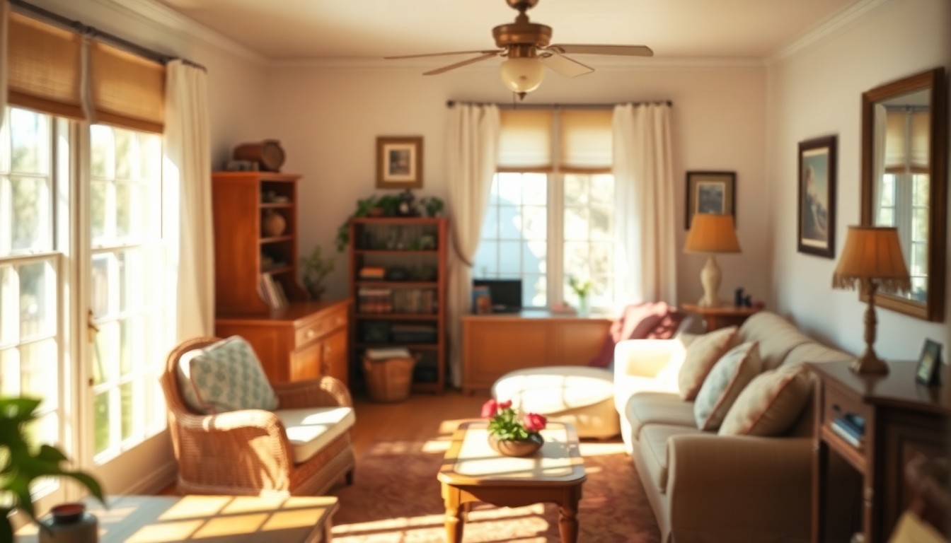 An extremely abstracted, out-of-focus photograph shot through condensation or rain-streaked glass, composed of soft pools of warm color and light that evoke the cozy, inviting atmosphere of the Portsmouth property.