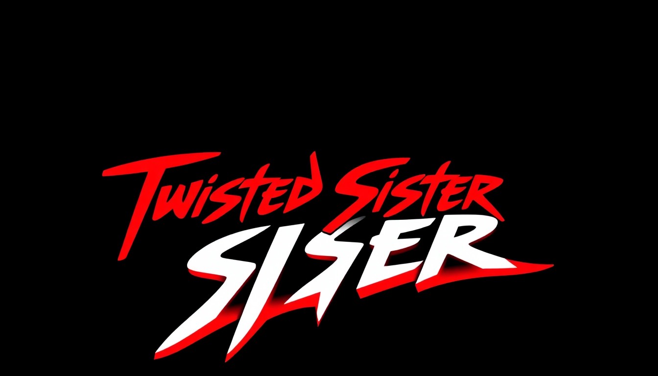 A striking abstract illustration featuring bold, angular black shapes against a red and white background, conceptually representing the energy and legacy of the heavy metal band Twisted Sister.