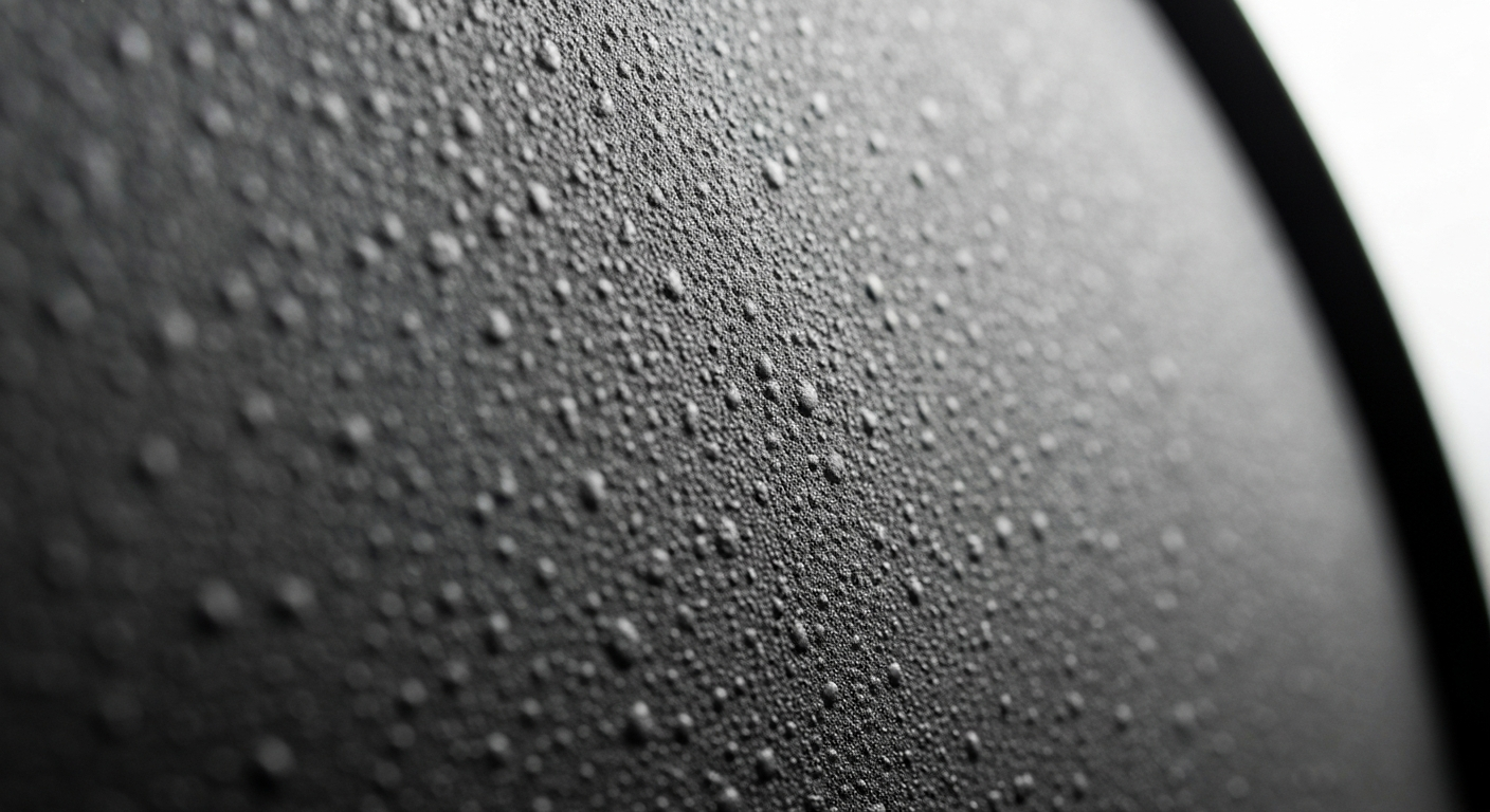 An extreme close-up of a hydrogen fuel cell bus component, capturing the intricate, textured surface in dramatic lighting and muted colors, conceptually representing the technical complexities of transitioning to alternative fuel vehicles.
