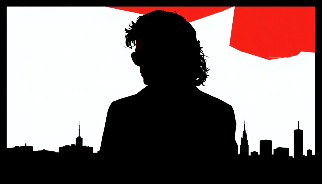 A bold, abstract composition of jagged, geometric shapes in striking red and black, conceptually representing the legacy of Michael Jackson and the city of Gary, Indiana.