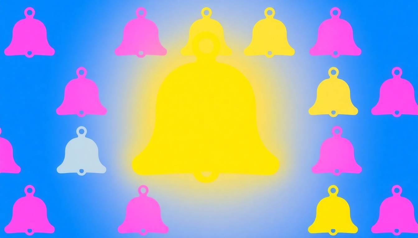 A bold, abstract silkscreen print featuring a repeating icon of a school bell in neon blue, pink, and yellow, conceptually representing the disruption caused by a superintendent's resignation.