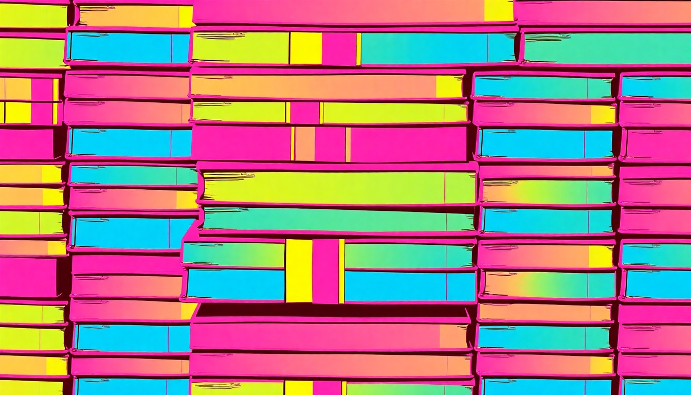 A visually striking silkscreen-style illustration featuring a repeating pattern of brightly colored textbooks, conveying the idea of education reform through a bold, modern artistic lens.