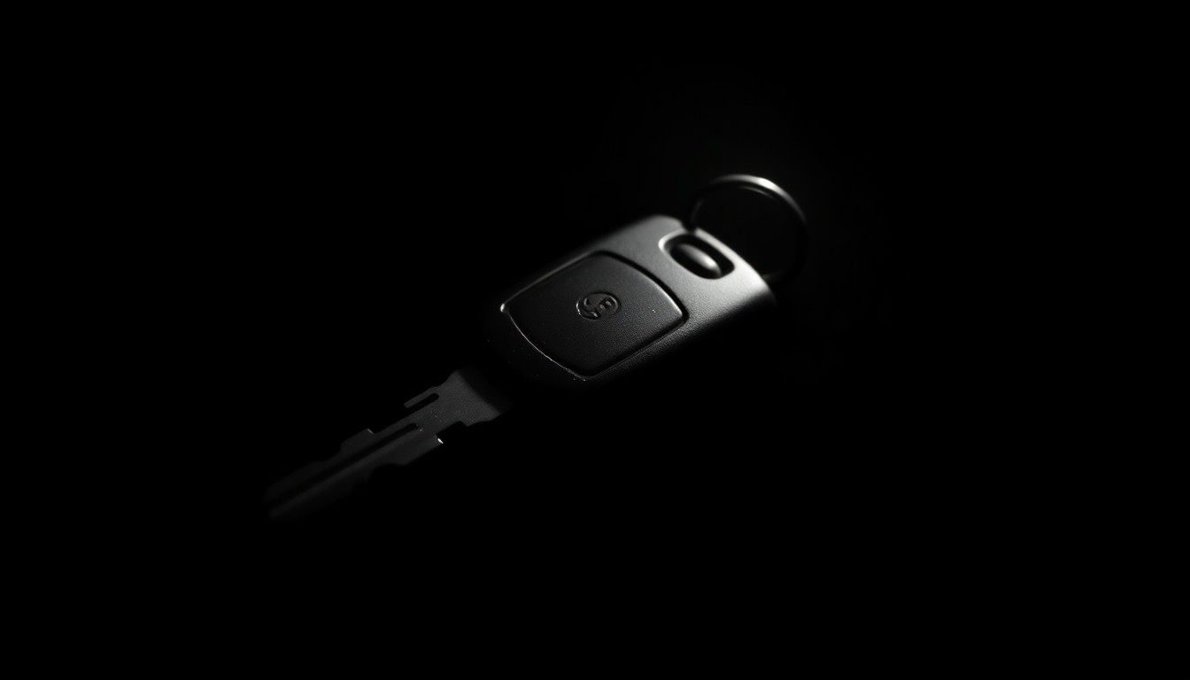 An extreme close-up photograph of a car key or other small personal item belonging to the missing man, lit by a harsh, direct camera flash against a pitch-black background, creating a stark, gritty, investigative aesthetic.