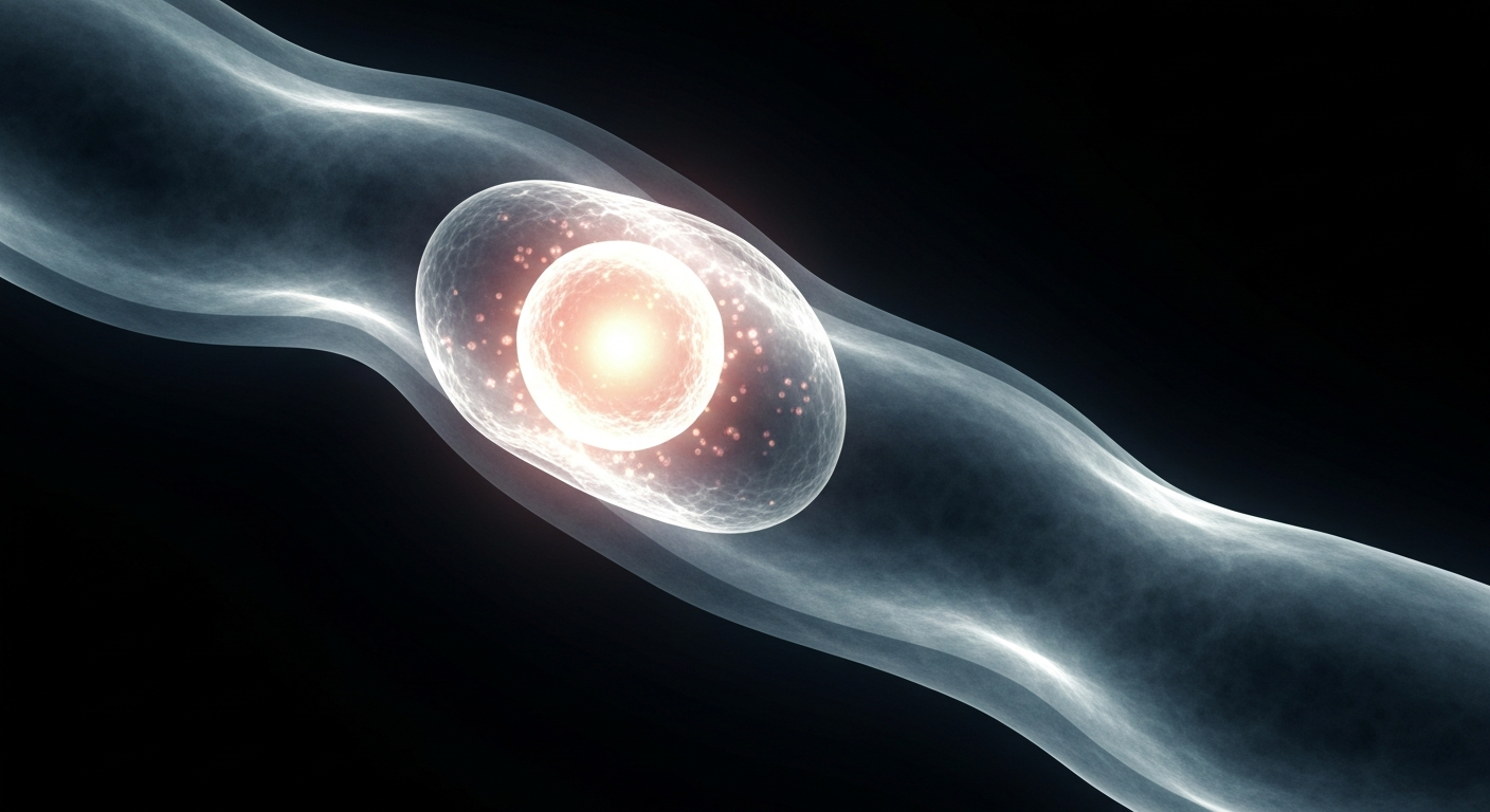 An extreme close-up X-ray image showing the internal structure of a human blood vessel with a glowing, ghostly blood clot obstructing the flow, conveying the clinical challenge of removing such blockages.