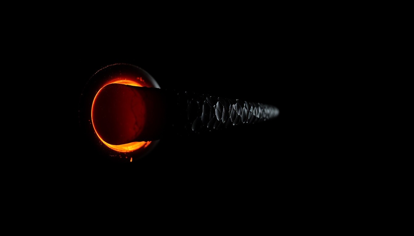 An extreme close-up of a charred, melted door handle reflecting a harsh, direct camera flash, conceptually illustrating the aftermath of a residential fire.