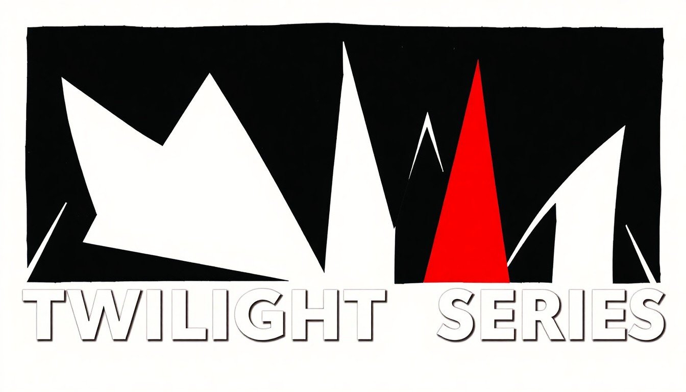 A striking, minimalist illustration featuring bold, angular shapes in black, white, and red, conveying the energy and variety of the Twilight Concert Series music festival.