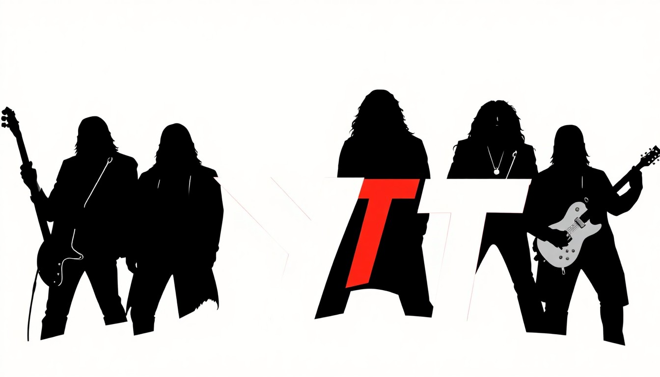 A striking abstract composition of jagged black silhouettes and bold red and white geometric shapes, conveying the enduring power and influence of the long-running metal band Y&T.