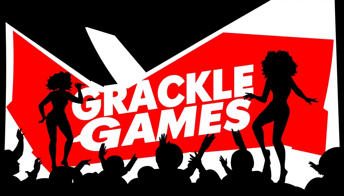 A striking, abstract illustration featuring bold, jagged geometric shapes in high-contrast red and black, capturing the energy and intensity of the Grackle Games drag competition event.