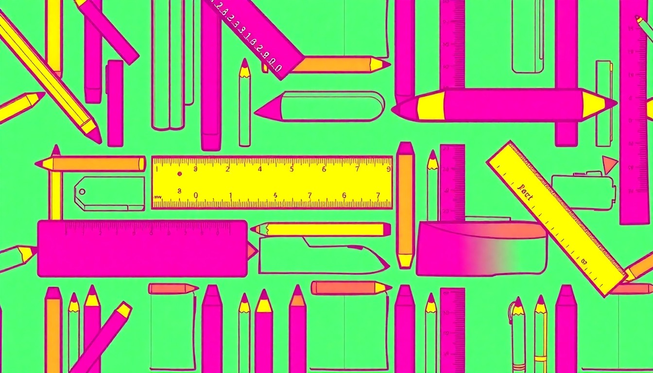 A bold, colorful silkscreen print featuring a repeating pattern of a single school supply item, such as a pencil or notebook, in a grid layout with overlapping neon hues and thick black outlines, conceptually representing the innovative spirit and academic achievements of Cullman City Schools.