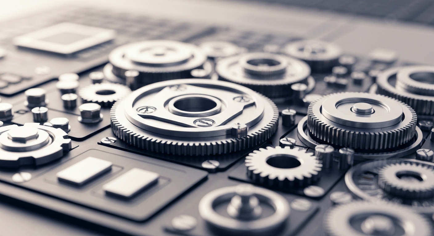 A cinematic macro photograph of the inner workings of a financial trading terminal, with gears, circuits, and metal components dramatically lit to convey the high-stakes, high-tension nature of the markets.