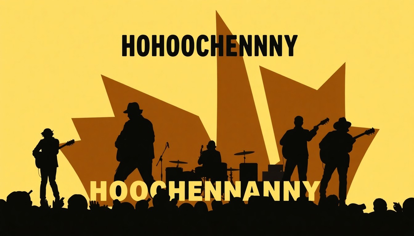 An abstract, minimalist illustration featuring jagged, overlapping geometric shapes in warm, earthy tones, evoking the energy and atmosphere of a music and whiskey festival.