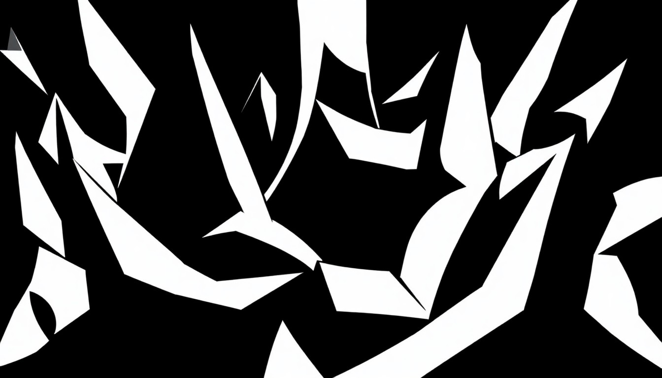 An abstract, minimalist composition of stark black shapes and white negative space, conveying a sense of vulnerability and strength through its bold, graphic design.