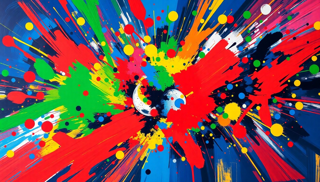 An abstract, expressionist painting featuring bold, neon-colored brushstrokes and splatters that evoke the energy and excitement of sports betting.